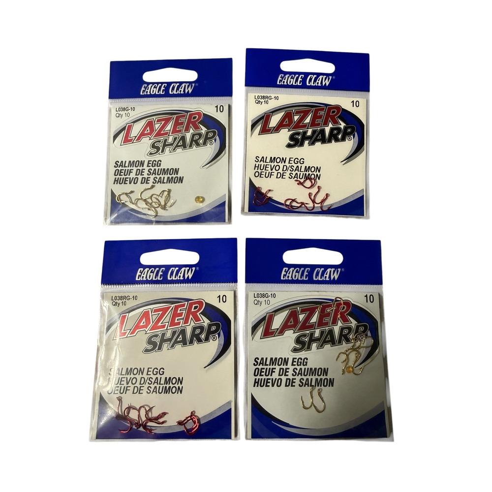 Eagle Claw Lazer Sharp Salmon Egg Hooks Size 10 Gold Red NEW 40pc Lot L038RG